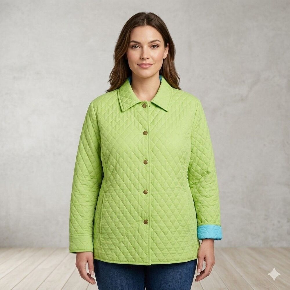 White Stag Quilted Jacket XL Cotton Snap Apple Green Blue Lining Pocket Vintage